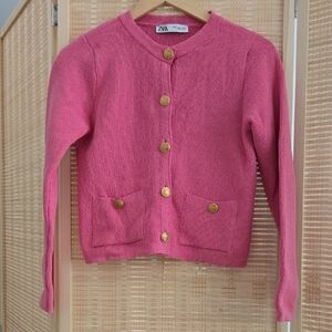 Zara Pink Knit Cardigan with Gold Buttons